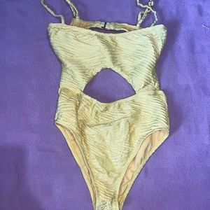 Yellow Cut Out One Piece Swimming Suit